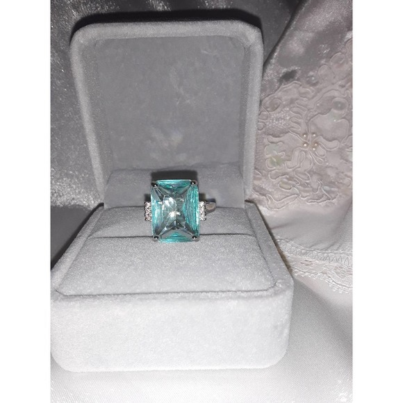 NIB Sz 6 s925 Silver Blue Aquamarine  Cocktail Statement Ring - Picture 6 of 6